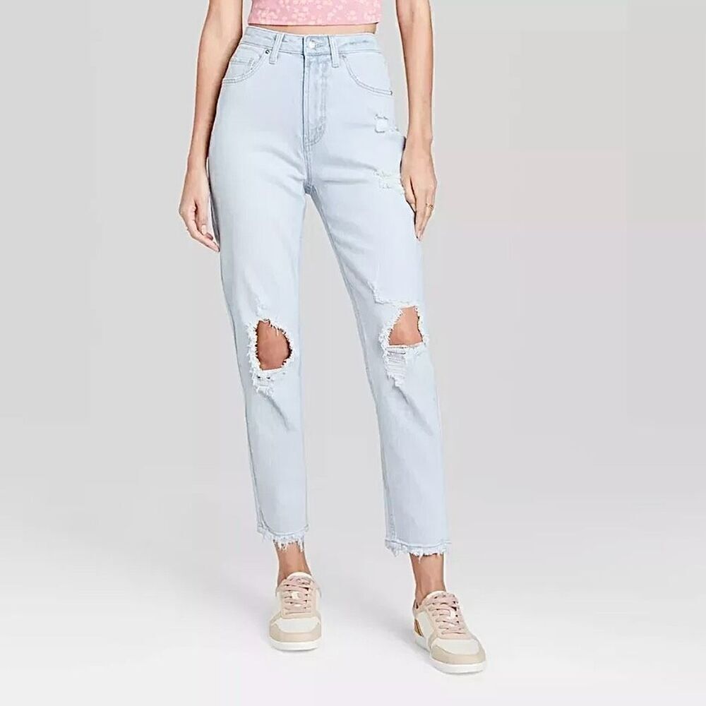 Wild Fable Highest Mom Jean Destroyed Light Wash Sz 12